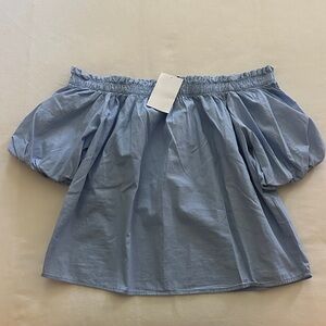 H&M Light Blue Off-The-Shoulder Puff Sleeve Top